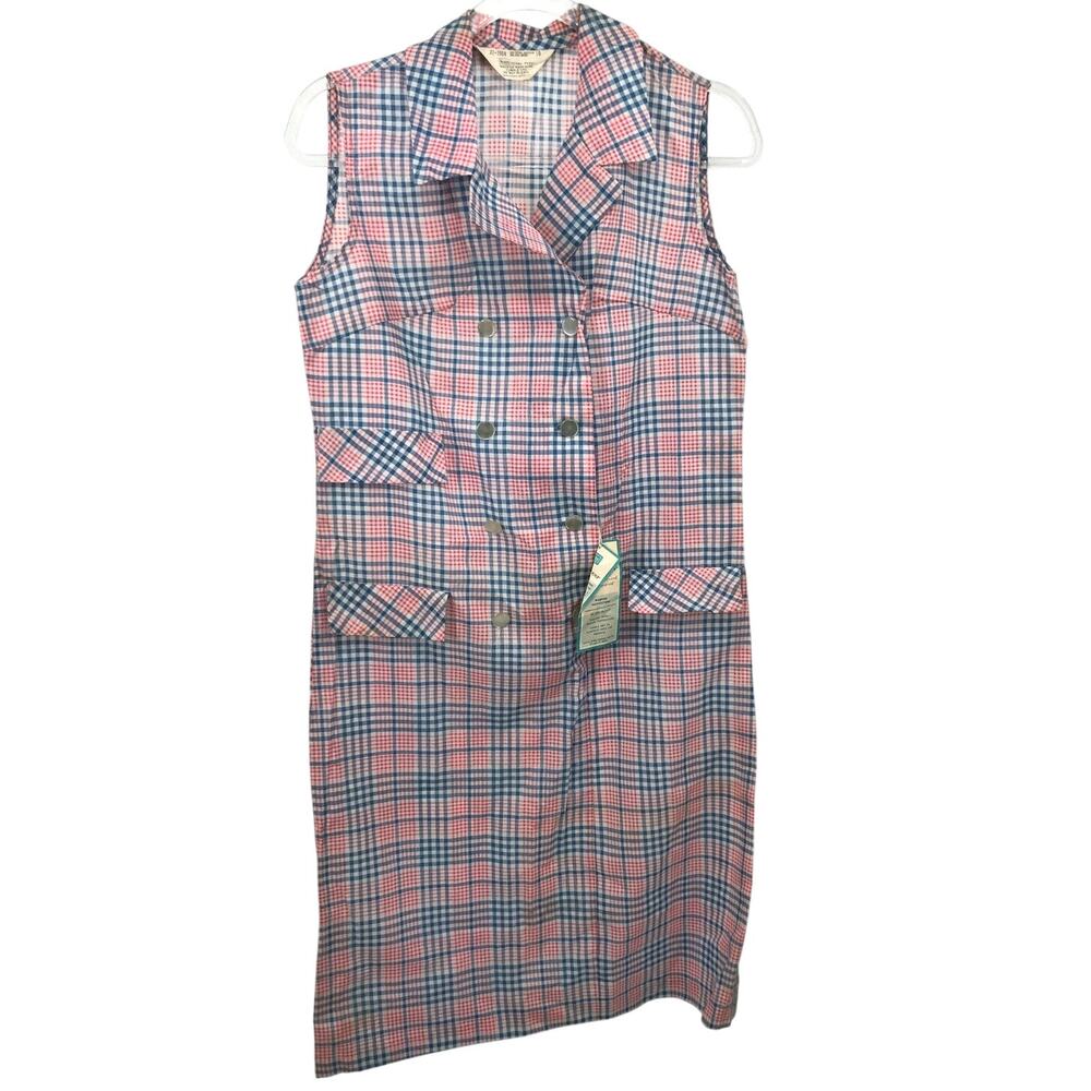 Sears Vintage Perma Prest Plaid Sleeveless Double Brest Dress Shift 10